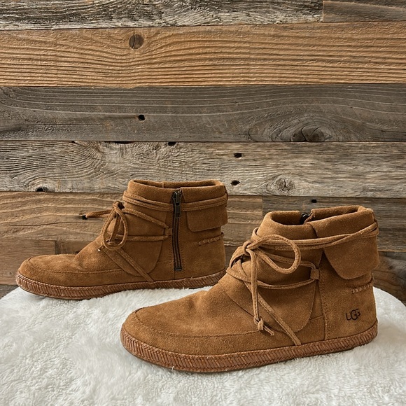 UGG Reid Moccasin Boots Chestnut Size 7 - Picture 3 of 10